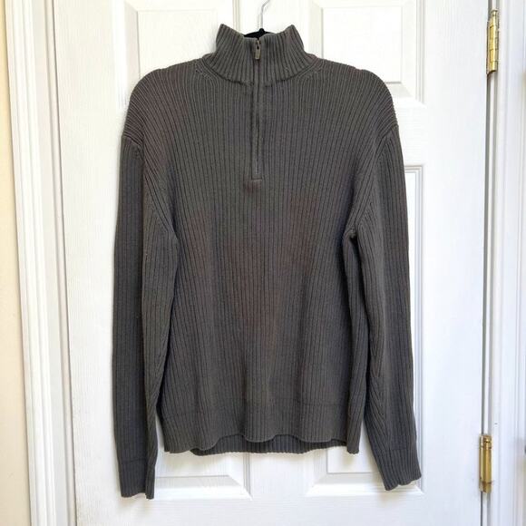 Calvin Klein Grey Ribbed Quarter Zip Turtleneck Pullover - Picture 1 of 8